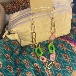 Garden Party Gold Chain Necklace with Green and Pink Links